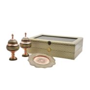 ست هدیه خاص شکلات خوری و بشقاب خاتم کاری