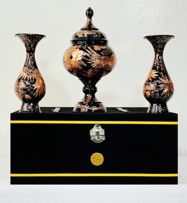 ست گلدان و شکلات خوری حکاکی روی مس