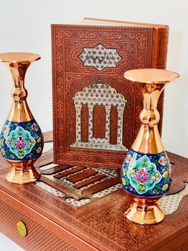 ست گلدان پرداز و حافظ با جعبه چرمی