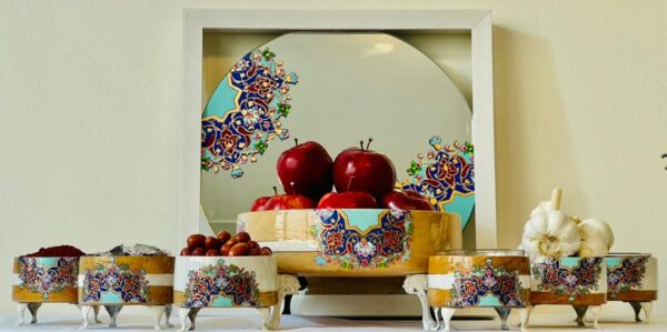 هفت سین چوبی گل فیروزه ای