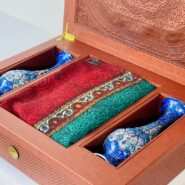 ست گلدان میناکاری و قلمکار با جعبه چرمی
